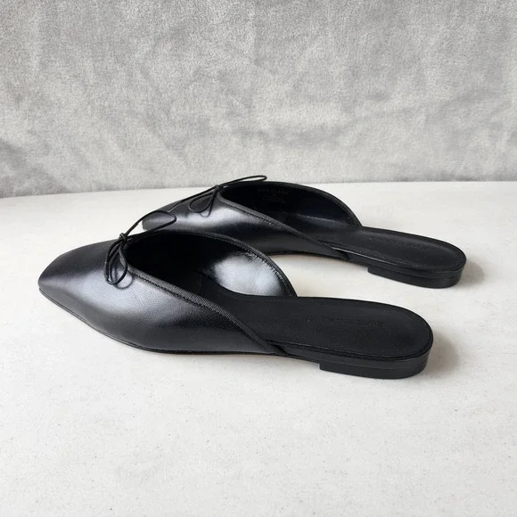 Everlane Ballet Mule Flats Womens Size 9 Leather Black Square Toe Shoes Bow NIB - Picture 4 of 13
